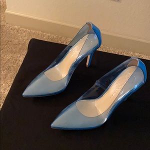 Blue see-through Jessica Simpson stilettos.